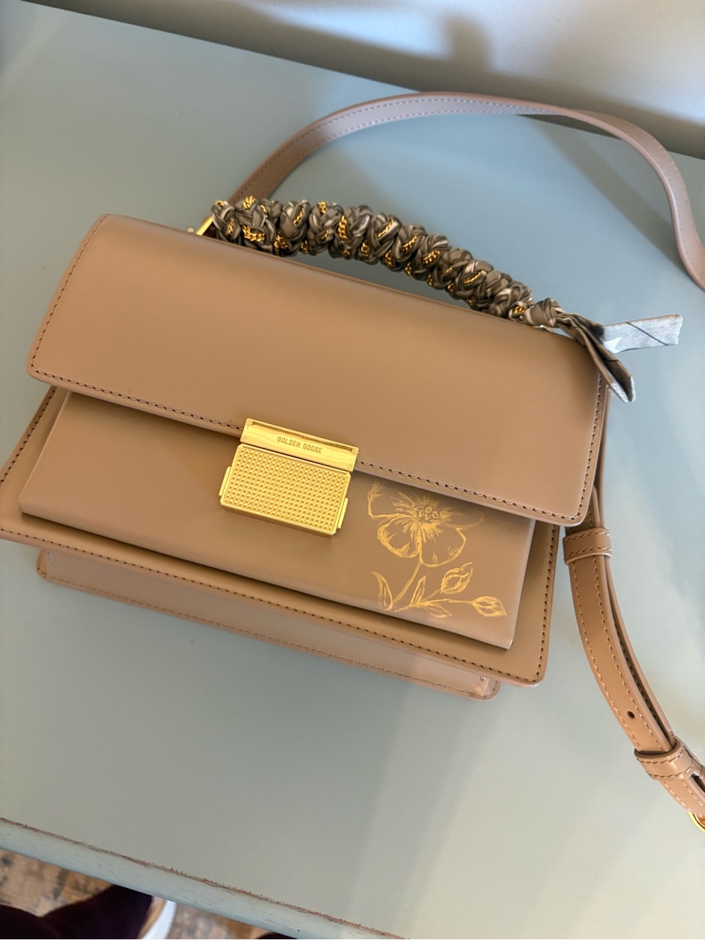 Authentic Golden Goose Venezia Hand-Painted Floral Bag w/ Braided Handle